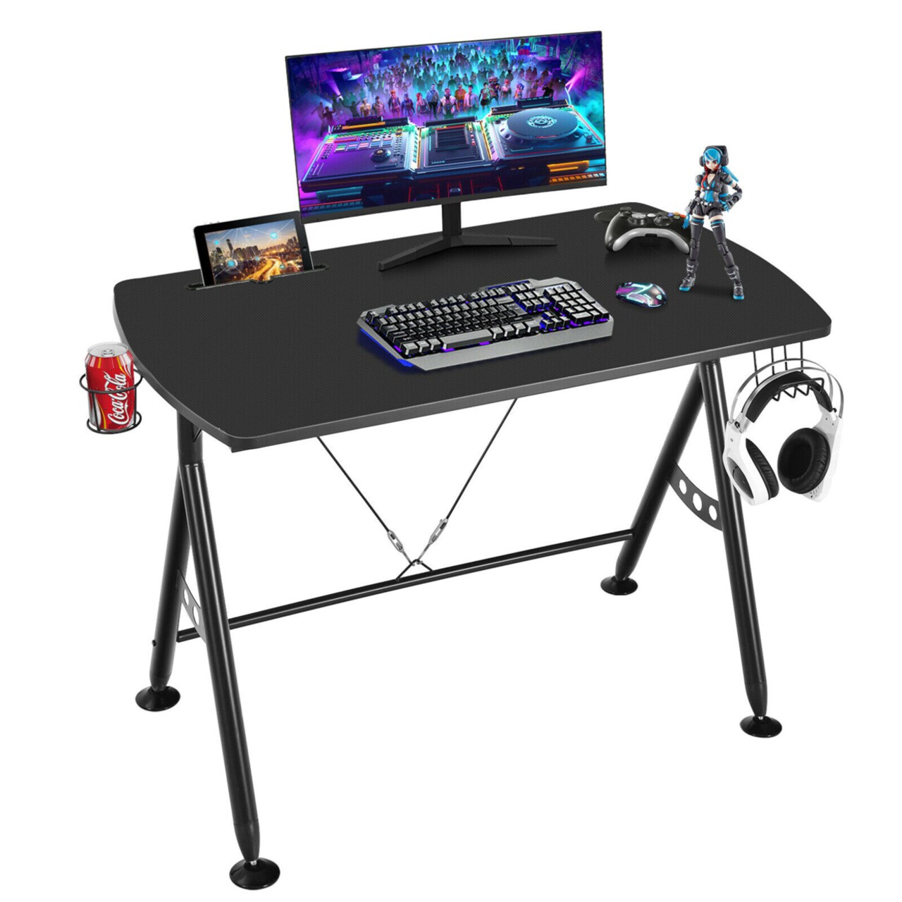 Y-Shaped Gaming Desk Home Office Computer Table W/ Phone Slot And Cup Holder